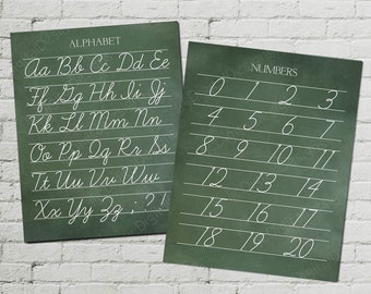 Vintage Alphabet Numbers Cursive Classroom Homeschool Poster Digital Chalkboard Word Art 16x20 - Back to School Teacher Appreciation Gift