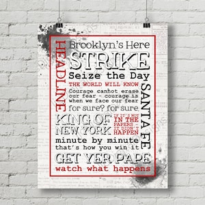 Newsies Inspired Fan Art, Printable Newsies Musical Quote Subway Word Art Poster, King of New York, 11x14 and 8x10 INSTANT DOWNLOAD