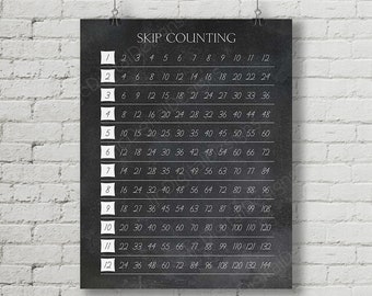 Vintage Classroom Poster Digital Chalkboard Skip Counting Chart Multiplication Chart Printable 16x20 - INSTANT DOWNLOAD