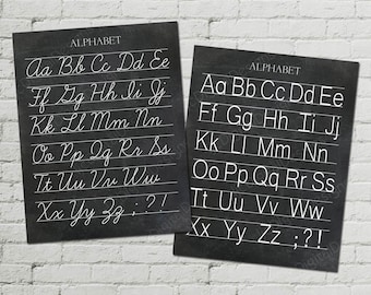 Vintage Alphabet Classroom Poster Digital Chalkboard Word Art 16x20 - Cursive and Print - INSTANT DOWNLOAD