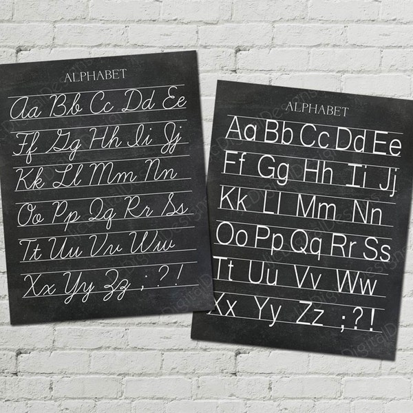 Vintage Alphabet Classroom Poster Digital Chalkboard Word Art 16x20 - Cursive and Print - INSTANT DOWNLOAD