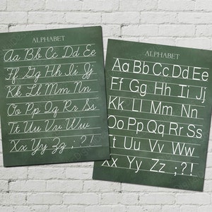 Vintage Alphabet Klassenzimmer Poster Digital Chalkboard Word Art 16x20 - Cursive and Manuscript Print - INSTANT DOWNLOAD