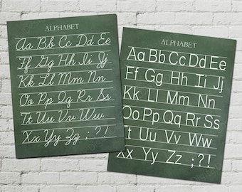 Vintage Alphabet Classroom Poster Digital Chalkboard Word Art 16x20 - Cursive and Manuscript Print- INSTANT DOWNLOAD