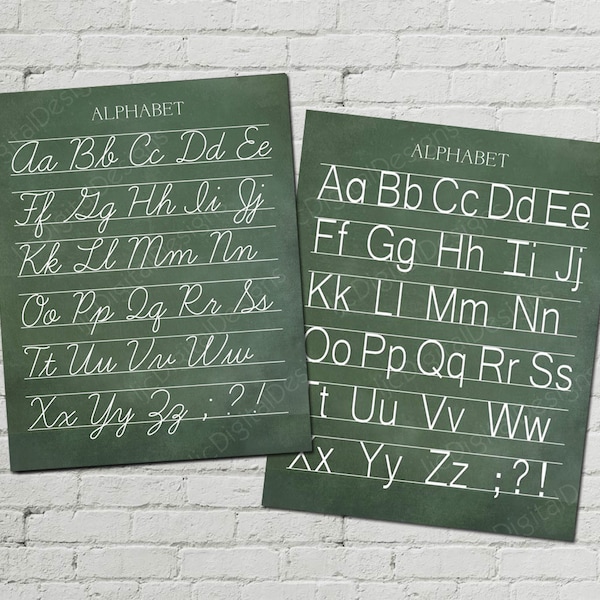 Vintage Alphabet Classroom Poster Digital Chalkboard Word Art 16x20 - Cursive and Manuscript Print- INSTANT DOWNLOAD