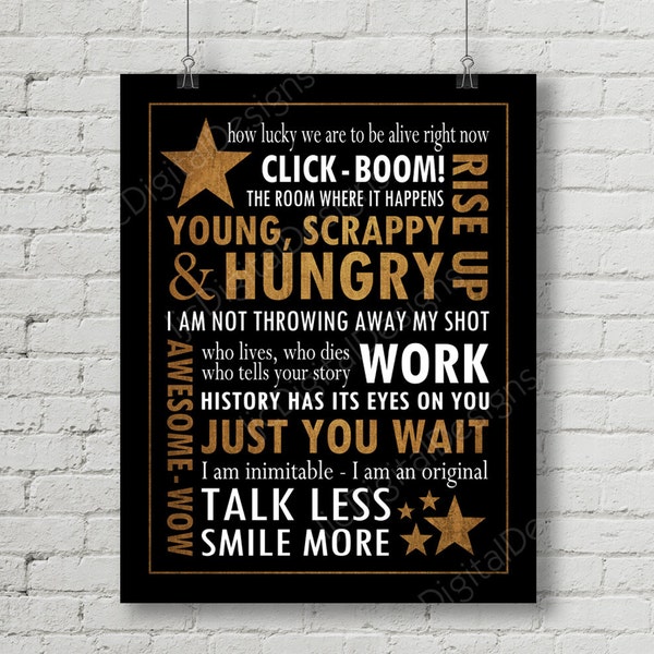 Hamilton Inspired Fan Art, Printable Hamilton Musical Quote Subway Word Art Poster, Young Scrappy Hungry, 11x14 and 8x10 INSTANT DOWNLOAD