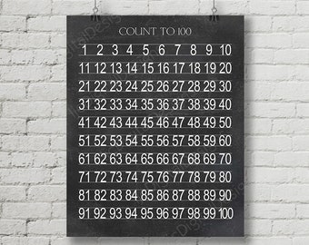 Vintage Classroom Poster Digital Chalkboard Count to 100 Chart Printable 16x20 - INSTANT DOWNLOAD