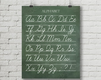 Vintage Alphabet Cursive Classroom Poster Digital Chalkboard Word Art 16x20 - Back to School Teacher Appreciation Gift