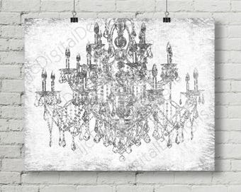 Printable Digital Silver Chandelier Wall Art Decoration, Chandelier Poster, Chandelier Print,  16x20 and 24x36 INSTANT DOWNLOAD