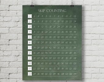 Vintage Classroom Poster Digital Green Chalkboard Skip Counting Chart Multiplication Chart Printable 16x20 - INSTANT DOWNLOAD