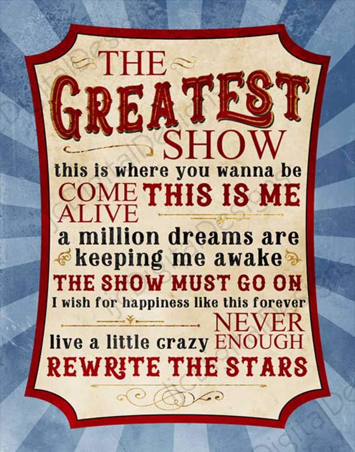 Greatest Showman Inspired Fan Art Printable Musical Quote | Etsy