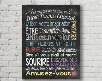 French Francais Custom Personalized Classroom rules Teacher Digital Chalkboard Word Art - Back to School Teacher Appreciation Gift