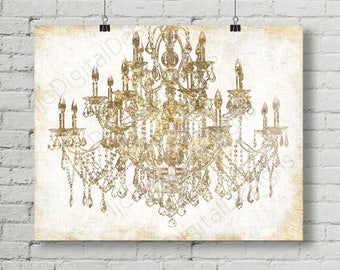 Printable Digital Gold Chandelier Wall Art Decoration, Chandelier Poster, Chandelier Print, Large size, 16x20 and 24x36 INSTANT DOWNLOAD