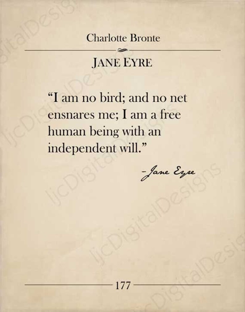 Printable book page wall art Jane Eyre quote I am no bird | Etsy