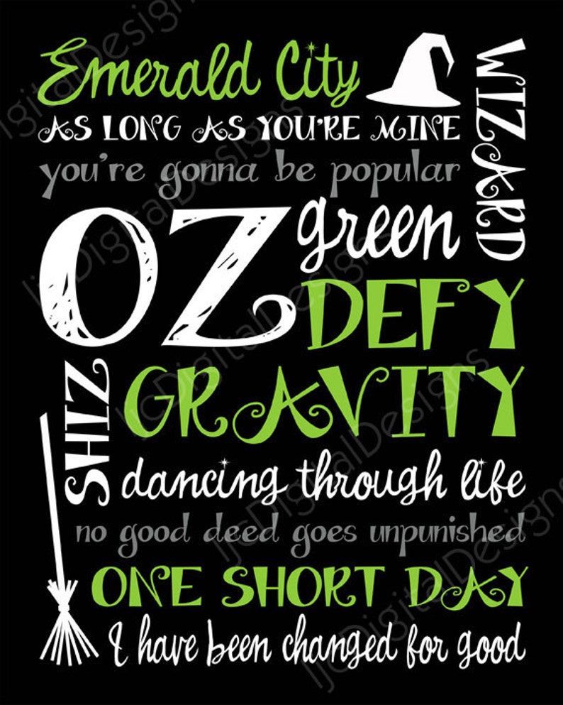 Printable Wicked Musical Quotes Digital Subway Art Typography Poster Decoration 11x14 and 8x10 INSTANT DOWNLOAD image 2