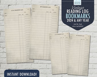 Printable Reading Log Bookmark | Library Card Bookmark | Reading List Book Log | Vintage Library Card | Book Club Gift