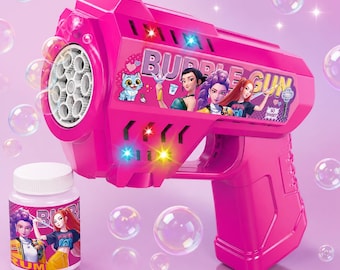 Kpop Demon Hunter Bubble Gun for Kids, Pink Automatic Bubble Blower Toy with Lights, Kpop Inspired Birthday Gift for Girls