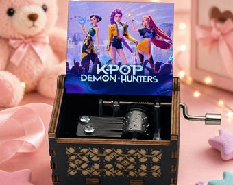 K-Pop Demon Hunter Music Box, Wooden Hand Crank Music Box, Kawaii Birthday Gift for Kids, K-Pop Fan Gift