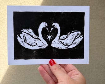 Swan block print