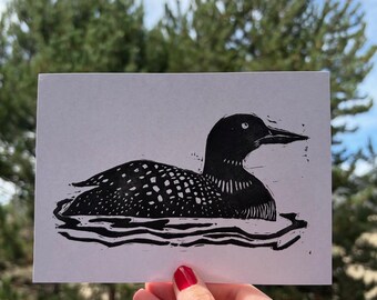 Common loon block print