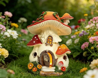 Casa de hadas solar con forma de seta, casita luminosa con forma de hongo, decoración de jardín original (luz LED)