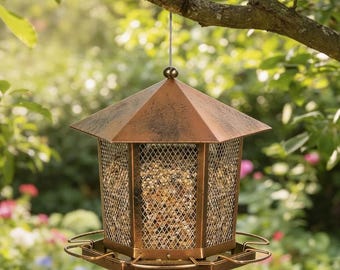 Hanging Wild Bird Feeder, Outdoor Garden Seed Station, Sturdy Squirrel Resistant Metal Design
