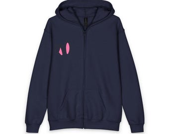 Youth Zip Hoodie, Embroidered Bunny Ears, Heather Gray Cotton Blend, Cozy Layering Jacket