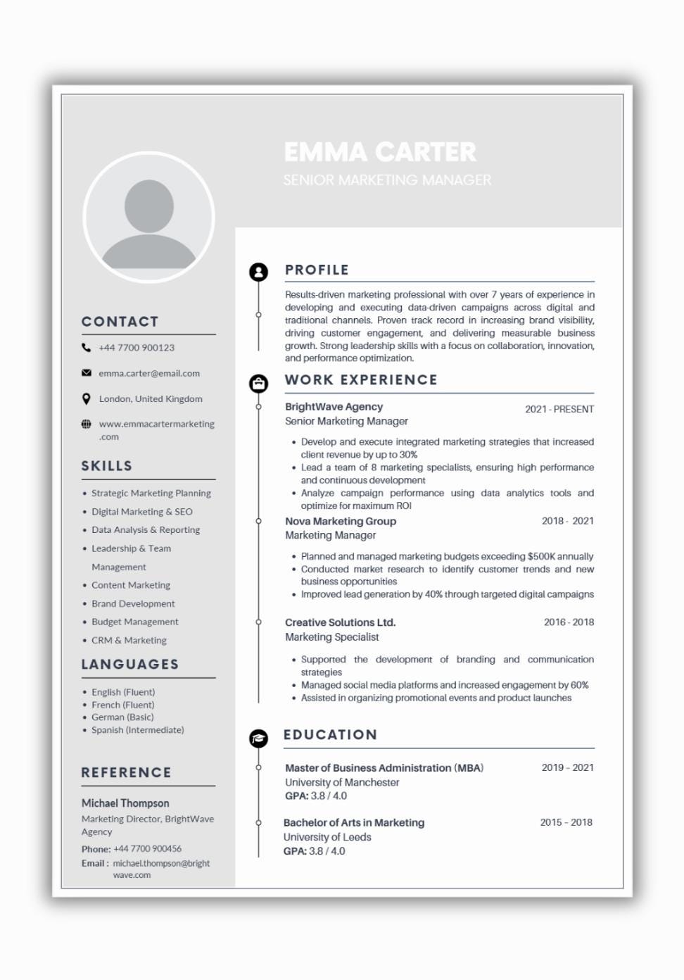 Modern Resume Template Canva | Editable Professional CV Design (instant ...