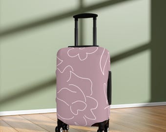 Blush Floral Outline Luggage Cover | Pink Flower Suitcase Protector