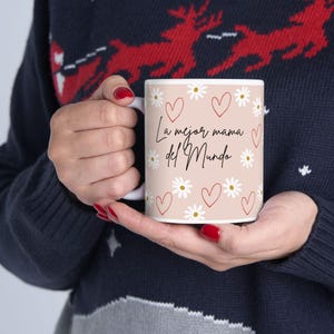 Daisy Hearts Pattern Mug | Ceramic Coffee Cup | Cup Gift for Mother | Regalo día de las Madres