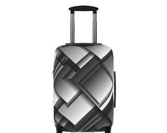 Monochrome Geometric Pattern Luggage Cover | Black White Abstract Travel
