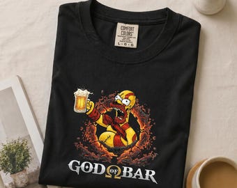 Camiseta God of Bar – Parodia para gamers, inspirada en la mitología, camiseta con humor geek