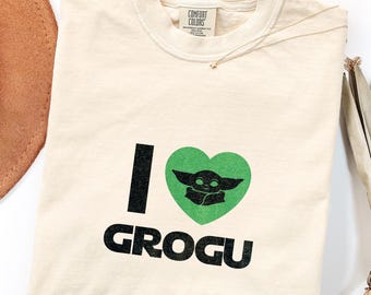Camiseta "I Love Grogu" - Camiseta de Baby Yoda, linda camiseta de Mandalorian, idea de regalo para fans inspirada en Star Wars