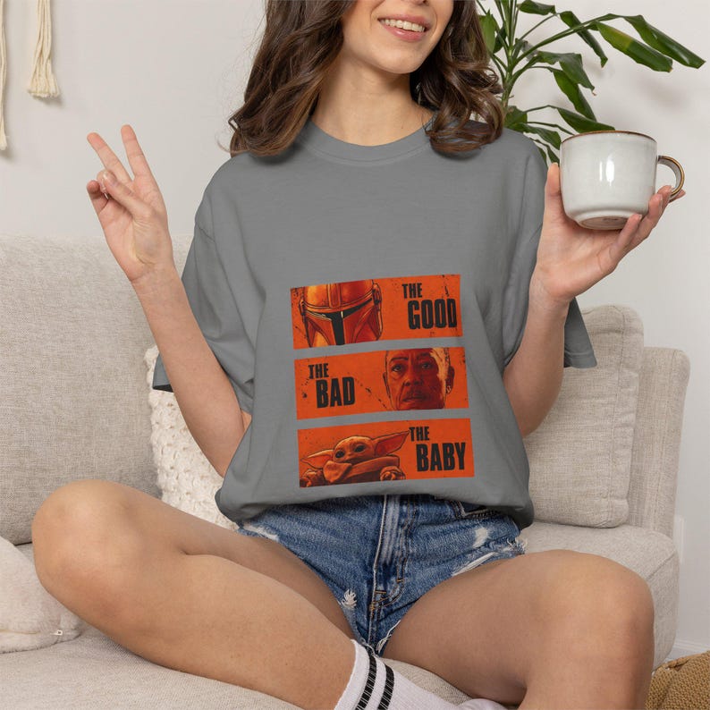 The Good The Bad and The Baby Shirt - Mandalorian and Grogu T-Shirt, Funny Star Wars Inspired Tee, Western Fan Gift Idea image 2