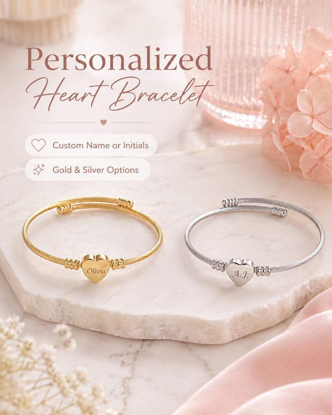 Silver Heart Bangle - Etsy