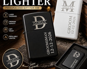 Personalized Engraved Lighter, Custom Monogram Lighter, Gift for Him, Groomsmen Gift, Fathers Day Gift, Laser Engraved