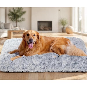Extra Large Plush Faux Fur Dog Crate Bed, Washable Kennel Pad, Non-Slip Pet Mat