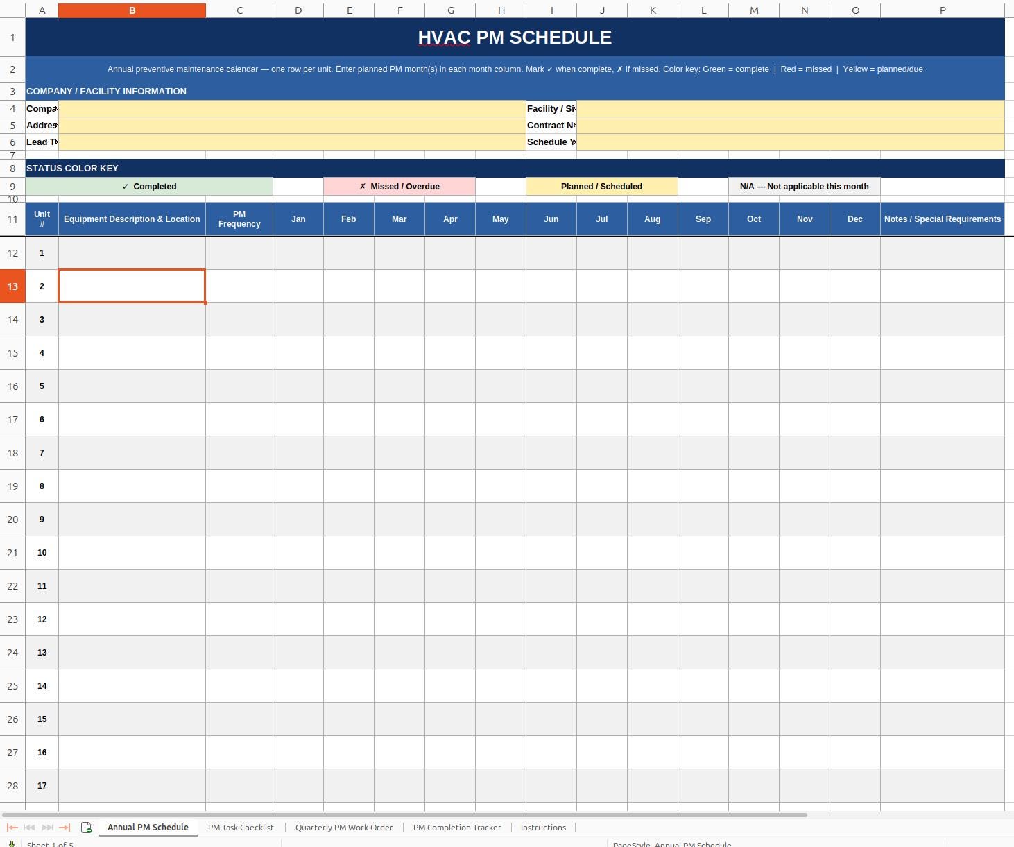 HVAC PM Schedule Template - Professional | Excel & Google Sheets ...