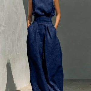 Ärmelloser Jumpsuit mit hohem Hals | Weites Bein Jumpsuit | Elegantes minimalistisches Outfit | Schicke Freizeitkleidung