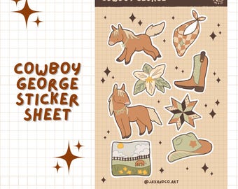 Cowboy George Sticker Bogen — Handgezeichnetes Pferd & Western Kunst | Journal Aufkleber