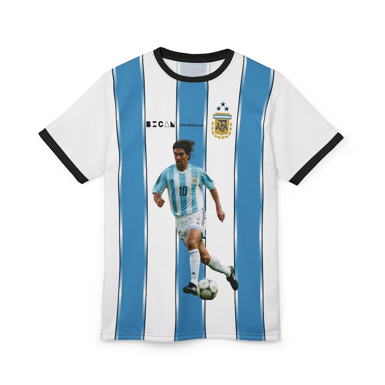 Ariel Ortega WK 2002 Argentinië gestreept voetbalshirt | T-shirt knippen en naaien afbeelding 3
