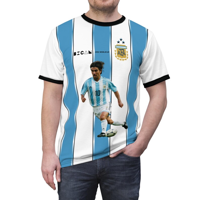 Ariel Ortega WK 2002 Argentinië gestreept voetbalshirt | T-shirt knippen en naaien afbeelding 7
