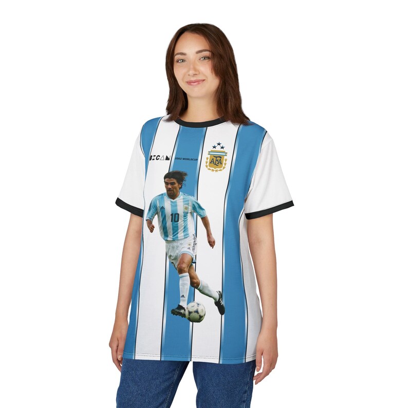 Ariel Ortega WK 2002 Argentinië gestreept voetbalshirt | T-shirt knippen en naaien afbeelding 9