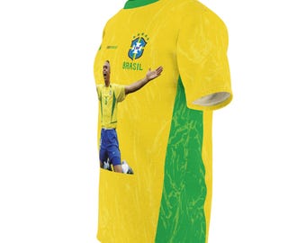 T-shirt Ronaldo WK voetbal 2002 Brazilië voetbalshirt speler graphic | Overhemd met all-overprint