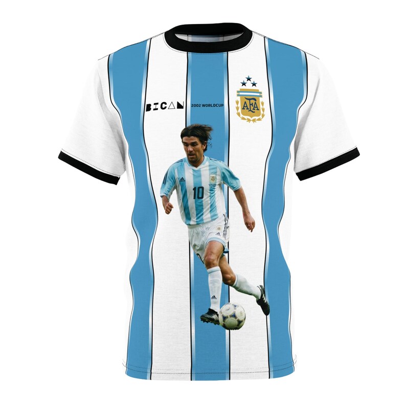 Ariel Ortega WK 2002 Argentinië gestreept voetbalshirt | T-shirt knippen en naaien afbeelding 5