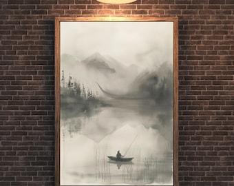 Japanse sumi-e-inktdruk monster van Loch Ness | Cryptid-waarneming muurkunst | Downloaden