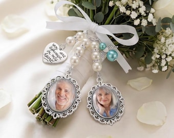 Personalisierter Hochzeitsfoto-Anhänger, Erinnerungs-Brautstrauß-Anhänger, personalisierte Fotobrosche für Braut und Bräutigam, Erinnerungs-Hochzeitsgeschenk