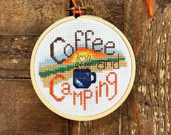 PATTERN -  Coffee and Camping  - 4x4 - Counted Cross Stitch