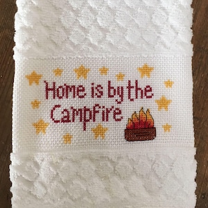 PDF Instant Download - PATTERN - Counted Cross Stitch Kitchen Towel - "Home is by the Campfire"