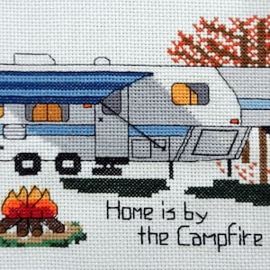 PDF Download - Camping Counted Cross Stitch -  &quot;5th Wheel - Home is by the Campfire&quot; - PDF PATTERN