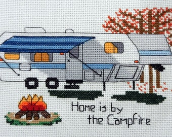 Instant Download - Camping Counted Cross Stitch -  "5th Wheel - Home is by the Campfire" - PDF PATTERN